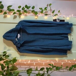Women's Carolyn Taylor Dark Aqua Blue Knitted Sweater Hooded Cardigan L